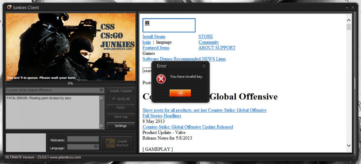How Do I Fix My Junkies Client From Saying > FATAL ERROR: Floating point division by zero